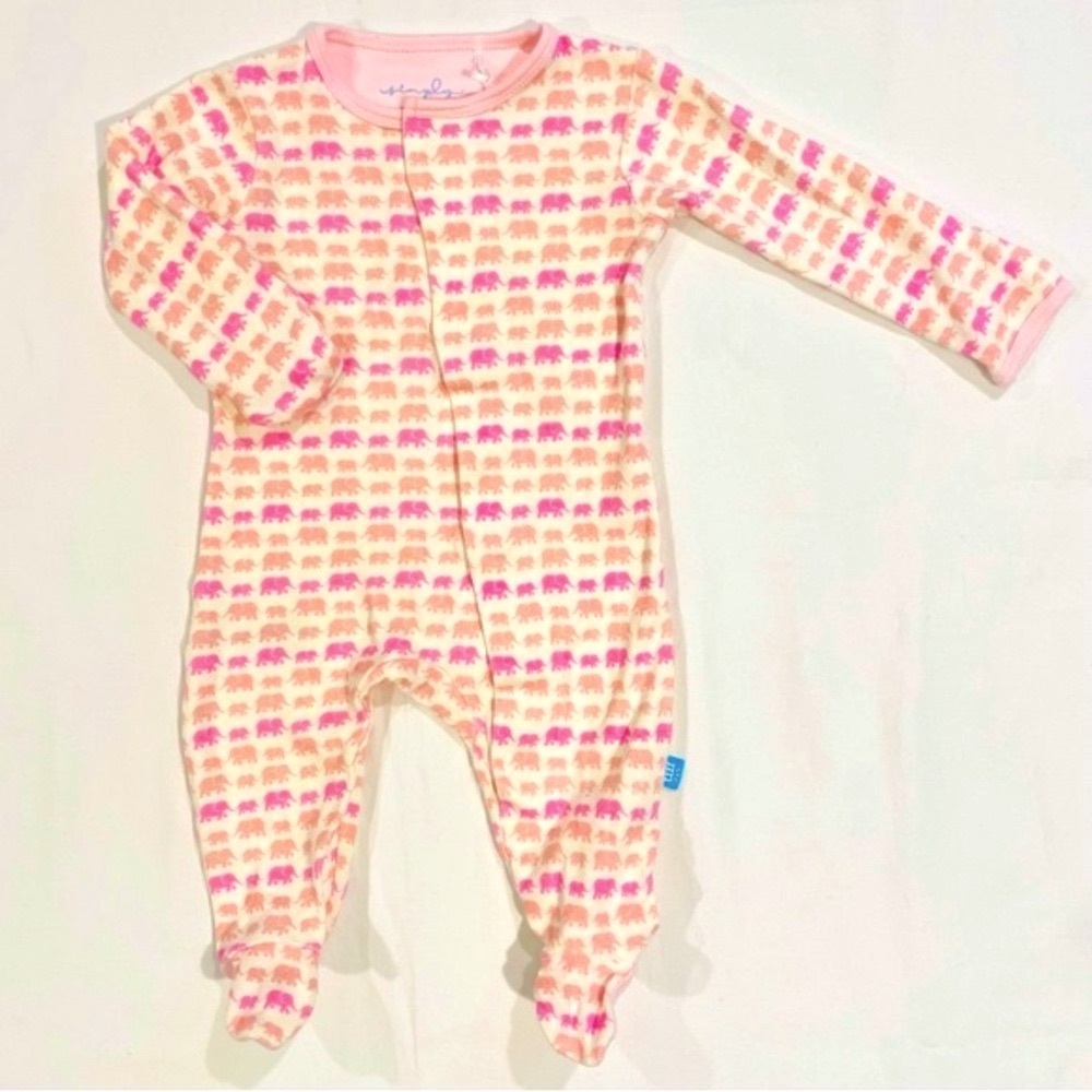 Simply Magnetic Me Footie Girls 3M Pink Dancing Elephants Organic Cotton Sleeper